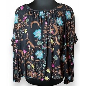 Free People Wildflower Honey Top In Black Long Sleeve Size Medium Boho Style